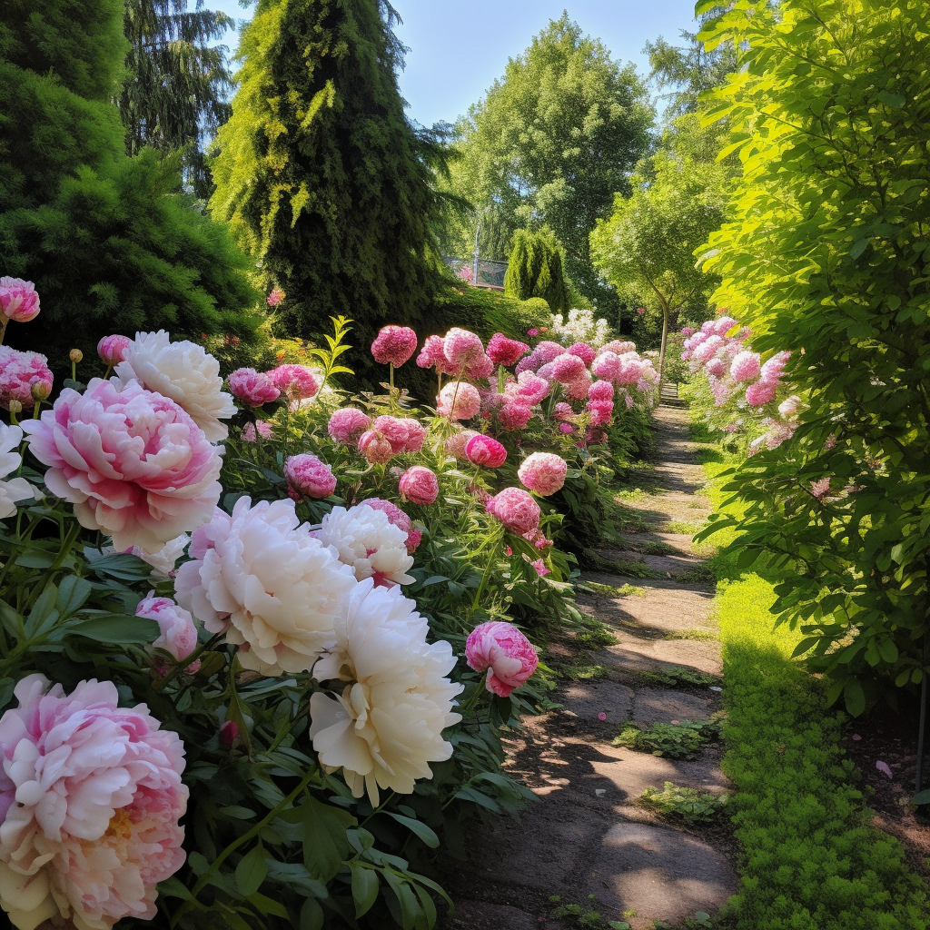 Garden path with Tree Peonies