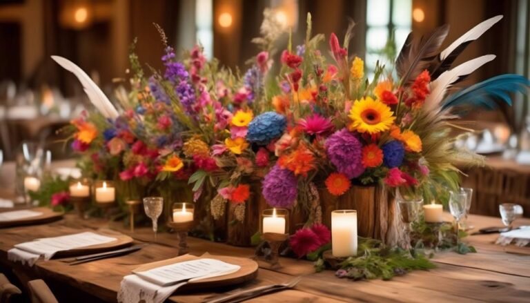 Beautiful Bohemian Centerpieces: Feathers and Wildflowers Inspiration