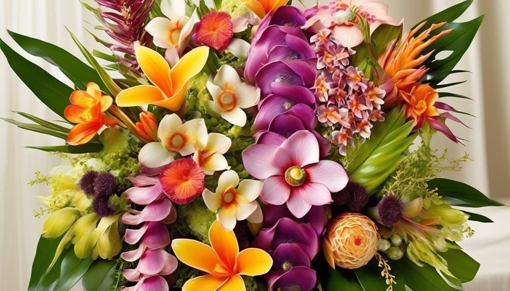 colorful tropical flowers arrangement