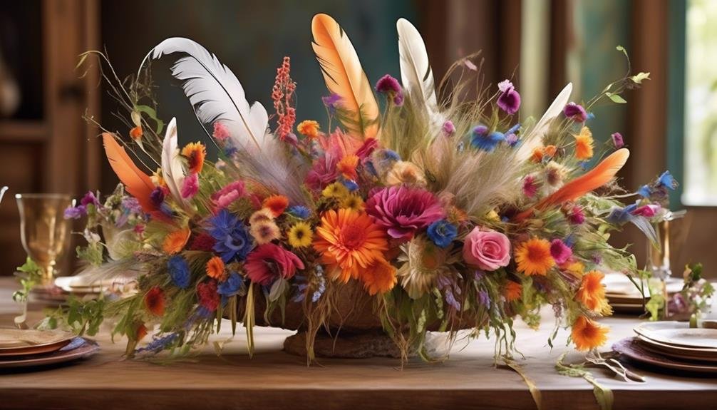 feather and wildflower centerpieces