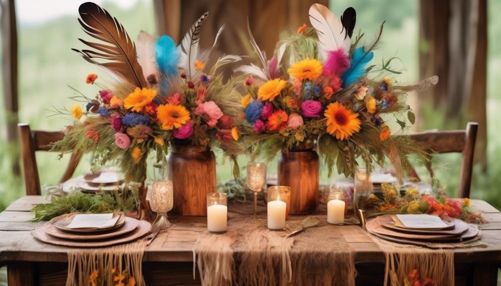 feather and wildflower centerpieces