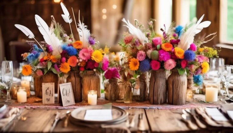 DIY Bohemian Chic Wedding Centerpieces With Feathers and Wildflowers