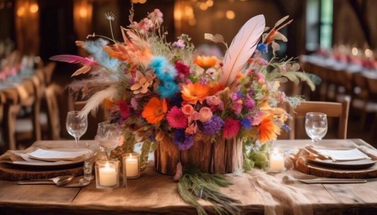 Unique Ideas for Bohemian Wedding Centerpieces: Feathers & Wildflowers
