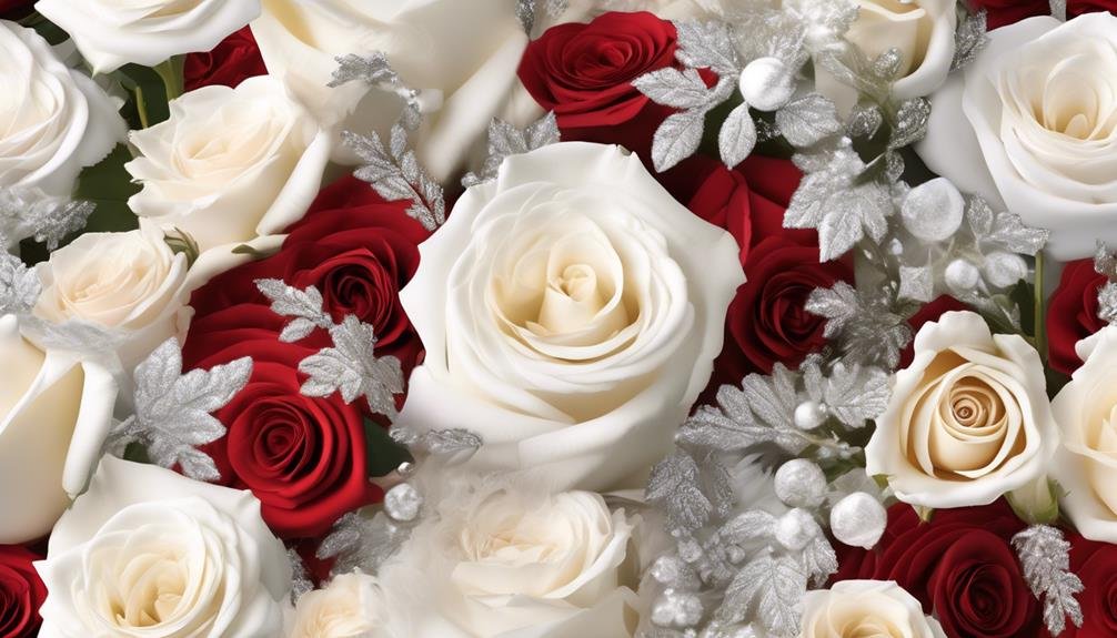 festive floral arrangement red and white roses