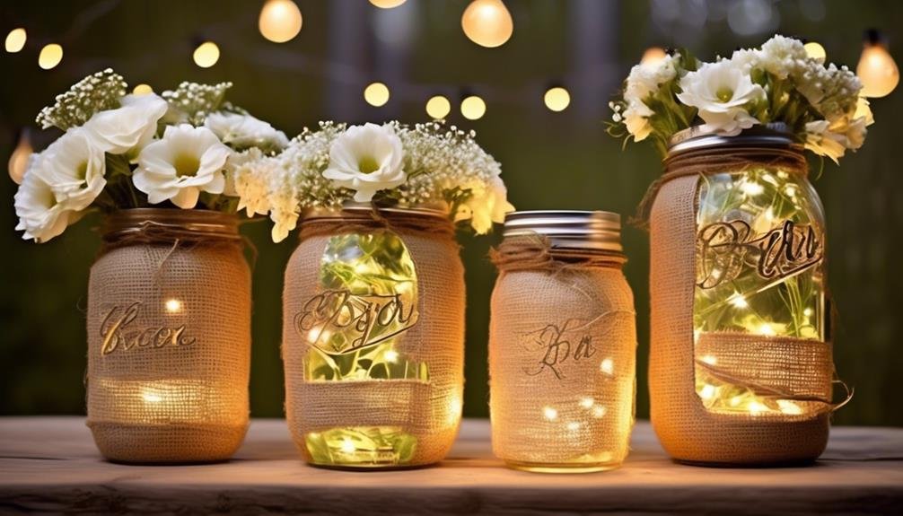 glowing fairy lights in mason jars