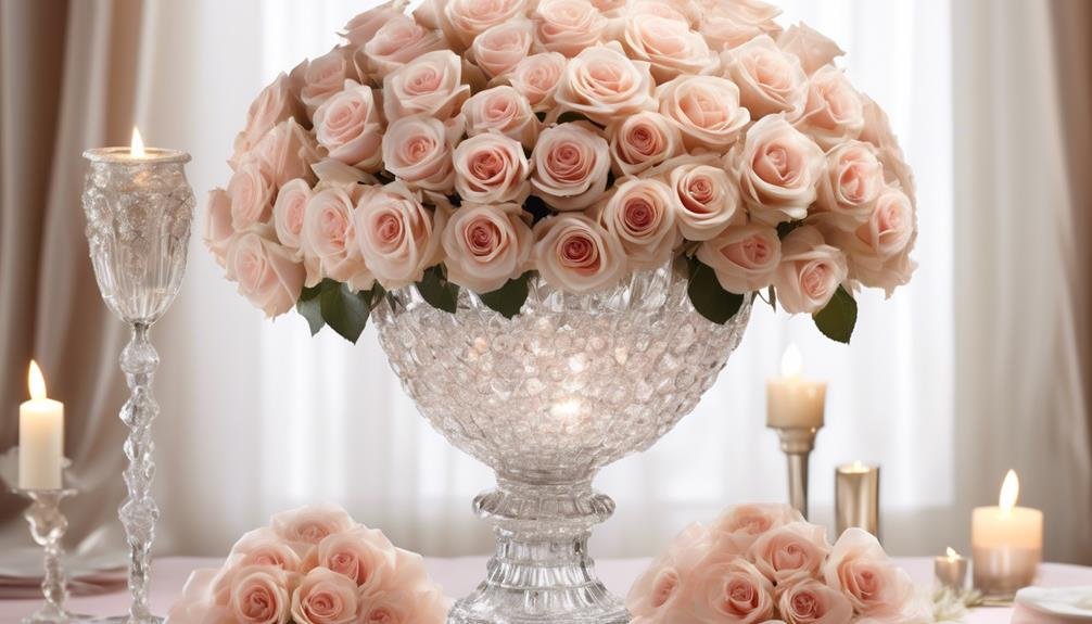 sparkling crystal and delicate roses centerpiece